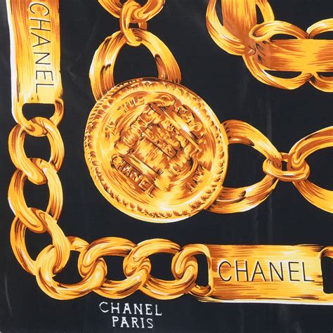 Vintage Chanel 31 Rue Cambon Paris Silk Scarf Black 